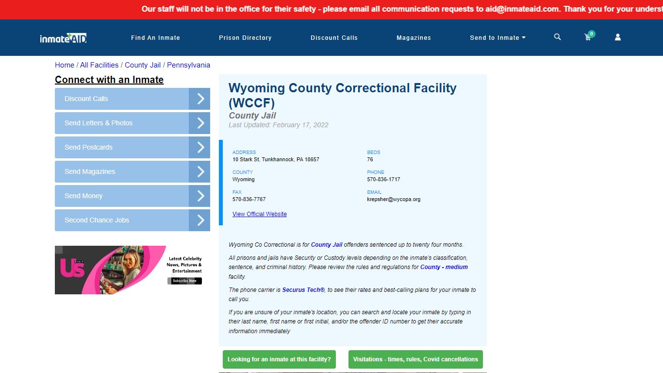 Wyoming County Correctional Facility (WCCF) - Inmate ...